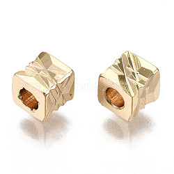 Brass Beads, Textured, Cube, Nickel Free, Real 18K Gold Plated, 4x4x4mm, Hole: 2mm