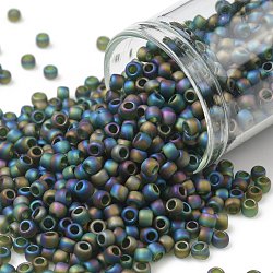 Toho perles de rocaille rondes, Perles de rocaille japonais, (180f) olivine givre ab transparente, 8/0, 3mm, Trou: 1mm, environ 1110 pcs/50 g
