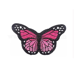 蝶のアップリケ  機械刺繍布地アイロンワッペン  マスクと衣装のアクセサリー  濃いピンク  45x80mm