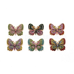 6 pz 6 spille di strass in lega di farfalle squisite di colore impostate per i vestiti dello zaino, oro, colore misto, 37x46.5x4.5mm, 1pc / color