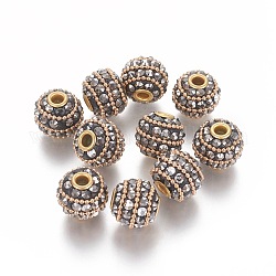 Perles Indonésiennes manuelles, avec les accessoires en métal, ronde, couleur argentée, peachpuff, 17x15mm, Trou: 3mm