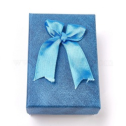Cajas de joyería de cartón, con lazo de cinta y esponja, para anillos, pendientes, collares, Rectángulo, azul aciano, 9.3x6.3x3.05 cm