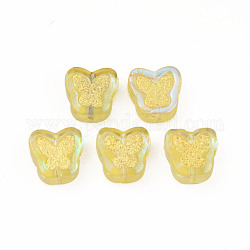 Perlas de murano hechas a mano transparentes electrochapadas, con oro chapado fornituras de latón, mariposa, oro, 11x11x4mm, agujero: 1 mm