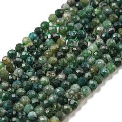 Chapelets de perles en agate mousse naturelle, facette, ronde, 3mm, Trou: 0.7mm, environ 123~130 pcs/ brin, 15.7 pouce