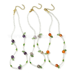 Set di collane da donna con 3 collana in 3 stili di corniola naturale, ametista e perline di vetro, 18.31 pollice (46.5 cm), 1pc / style