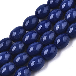 Chapelets de perles en verre opaque de couleur unie, riz, bleu minuit, 10.5x8.5mm, Trou: 1.2mm, Environ 38~40 pcs/chapelet, 15-3/8 pouce ~ 16-1/8 pouces (39~41 cm)