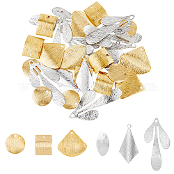 SUPERFINDINGS 60Pcs 6 Style Brass Stamping Blank Tag Charms Rhombus Rectangle Leaf Blank Pendants Rack Plating Metal Stamps Tags for Jewelry DIY Craft Making, Hole:1.2~1.5mm