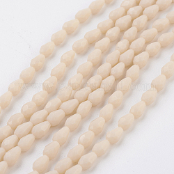 Chapelets de perles en verre imitation jade, facette, larme, peachpuff, 5x3mm, Trou: 1mm, Environ 100 pcs/chapelet, 18.3 pouce ~ 19 pouces