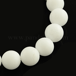 Chapelets de perle rondes en jade naturel teinté, blanc, 10mm, Trou: 1mm, Environ 38 pcs/chapelet, 14.9 pouce