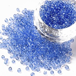Perles de rocaille en verre, transparent , ronde, bleu clair, 8/0, 3mm, Trou: 1mm, environ 10000 perles / livre