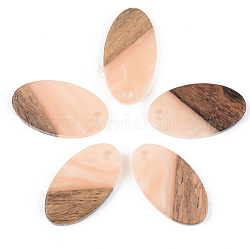Ciondoli in resina opaca e legno di noce, ovale, salmone chiaro, 20x11x3mm, Foro: 2 mm