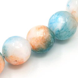 Chapelets de perles en jade persan naturel, teinte, ronde, lumière bleu ciel, 8mm, Trou: 1.2~1.5mm, Environ 50 pcs/chapelet, 16 pouce
