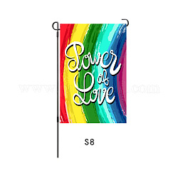Drapeaux de jardin en lin, fierté/drapeau arc-en-ciel, pour les décorations de jardin à la maison, rectangle avec le mot amour c'est l'amour, rayure, 45x30x0.5 cm