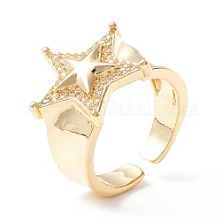 Anillo de estrella con circonita cúbica transparente, Exquisito anillo abierto de latón para mujer., sin plomo y cadmio, real 18k chapado en oro, nosotros tamaño 6 1/2 (16.9 mm)