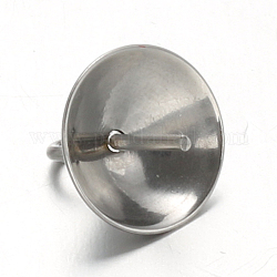 304 Stainless Steel Cup Pearl Peg Bails Pin Pendants, For Half Drilled Beads, Stainless Steel Color, 8mm, Hole: 1.5mm, Pin: 0.7mm