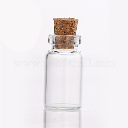 Mini contenants de perles de bouteille en verre à haute teneur en borosilicate, souhaitant bouteille, avec bouchon en liège, colonne, clair, 1.3x2.4 cm, capacité: 2 ml (0.07 oz liq.)