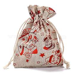 Cotton Gift Packing Pouches Drawstring Bags, for Christmas Valentine Birthday Wedding Party Candy Wrapping, Red, Christmas Themed Pattern, 14.3x10cm