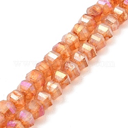 Imitation Jade Glass Beads Strands, Faceted, AB Color Plated, Rondelle, Dark Orange, 5x4.5mm, Hole: 1.2mm, about 70pcs/strand, 12.80''(32.5cm)