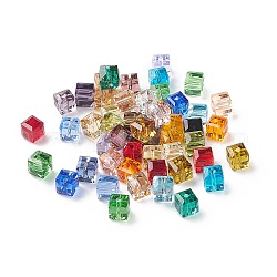 Imitation österreichischen Kristallperlen, Klasse aaa, facettiert, Würfel, Mischfarbe, 4x4x4mm (Größe innerhalb des Fehlerbereichs von 0.5~1mm), Bohrung: 0.7~0.9 mm