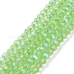 Chapelets de perles en verre électroplaqué, demi arc-en-ciel plaqué, facette, rondelle, vert clair, 6x5mm, Trou: 1mm, Environ 85~88 pcs/chapelet, 16.1~16.5 pouce (41~42 cm)
