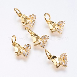 Brass Micro Pave Cubic Zirconia Charms, Cadmium Free & Lead Free, Butterfly, Real 18K Gold Plated, 11x10x2mm, Hole: 3mm