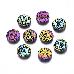 Rack Plating Rainbow Color Alloy Beads, Cadmium Free & Nickel Free & Lead Free, Flat Round with Sun, 12.5x3mm, Hole: 1.2~1.5mm