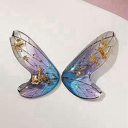 Pendenti in resina trasparente colore sfumato, ciondoli ad ala di farfalla con lamina d'oro, lilla, 19x11.5x2mm