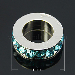 Messing Strass Zwischen perlen, Klasse A, Platin Farbe, Aquamarin, 8x2.5 mm, Bohrung: 5 mm