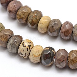 Faceted Natural Dendritic Jasper Rondelle Beads Strands, Chohua Jasper, 8x5mm, Hole: 1mm, about 76pcs/strand, 15.2 inch