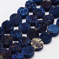 Fili di perle di agata druzy naturali e tinti galvanicamente, grado ab, rotondo e piatto, blu scuro, 14x5~8mm, Foro: 1 mm, circa 14pcs/filo, 7.87 pollice