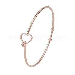 Bracelet coeur évidé en acier inoxydable, bracelet jonc enroulé cocktail pour femme, or rose, diamètre intérieur: 2-3/8 pouce (6 cm)