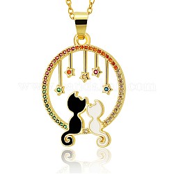 Vollmond mit Halskette mit doppeltem Katzen- und Sternanhänger, Schmuck Muttertagsgeschenk für Frauen, golden, Schwarz, 16.34 Zoll (41.5 cm)