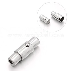 Smooth 304 Stainless Steel Column Locking Tube Magnetic Clasps, Stainless Steel Color, 17x5.5mm, Hole: 2mm