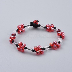 (vendita in fabbrica di feste di gioielli) braccialetti di perle di vetro fatti a mano, con filo di nylon, sfaccettato, rosso, 7-1/2 pollice (19 cm)