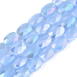 FilI di perline in vetro placcato, ab colore placcato, vetro d'imitazione di giada, ovale, sfaccettato, blu fiordaliso, 8x6.5x4mm, Foro: 1.2 mm, circa 72pcs/filo, 23.62 pollice (60 cm)