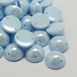 Imitation Pearl Taiwan Acrylic Links, 2-Hole, Pearlized, Flat Back, Half Round/Dome, Light Blue, 12x6mm, Hole: 1mm
