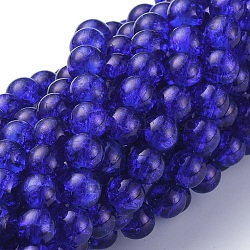 Blaue Crackle  runde Glasperlen Stränge, 8 mm, Bohrung: 1.3~1.6 mm, ca. 100 Stk. / Strang, 31.4 Zoll