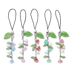 Flower & Leaf Transparent Acrylic & Glass Mobile Straps, Polyester Cord Mobile Accessories Decoration, Mixed Color, 11.8cm