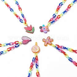 Joli collier pendentif en acrylique opaque pour adolescente femme, collier à grosse chaîne forçat coloré, forme mixte, couleur mixte, 15.75 pouce (40 cm)