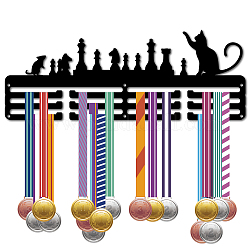 Support de mur d'affichage de support de cintre de médaille de fer de mode, 3 ligne, avec des vis, noir, échecs et rat, forme de chat, 150x400mm, Trou: 5mm