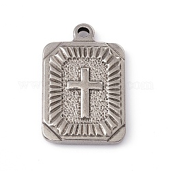 304 Stainless Steel Pendant, Rectangle with Cross, Stainless Steel Color, 25.5x17x4mm, Hole: 1.8mm