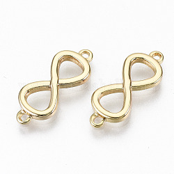 Brass Links Connectors, Nickel Free, Infinity, Real 18K Gold Plated, 16.5x6.5x2mm, Hole: 1mm