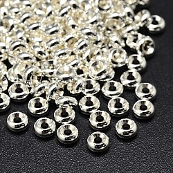 Perlas espaciadoras planas redondas planas de latón, plata, 6x3mm, agujero: 2 mm
