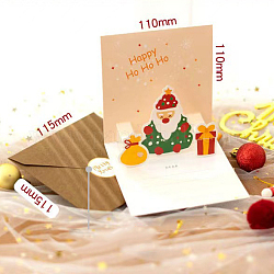 クリスマステーマ紙封筒1枚と1Dポップアップグリーティングカード3枚セット。  シールシール1枚付き  サンタクロース  封筒：115x115mm  カード:110x110mm