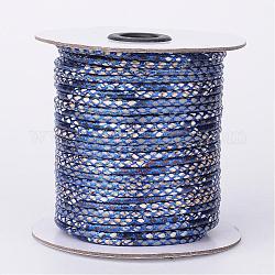 Cordones de cuero de PU, piel de serpiente de imitación, azul, 3mm, alrededor de 54.68 yarda (50 m) / rollo