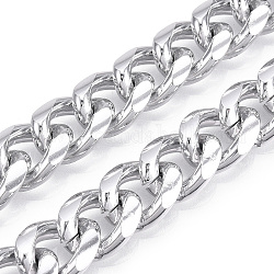 Cadenas del encintado de aluminio, cadenas de eslabones cubanos con corte de diamante, sin soldar, Platino, 16.5x13x4mm