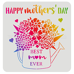 FINGERINSPIRE Happy Mother's Day Stencils 11.8x11.8 inch Mother's Day Drawing Stencil Kettle Bouquet Pattern with Best Mom Ever Decoration Stencils for Painting on Wood, Floor, Wall, Fabric