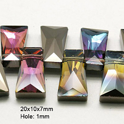 Electroplate Glass Beads, Half Plated, Faceted, Trapezoid, Colorful, 20x10x7mm, Hole: 1mm