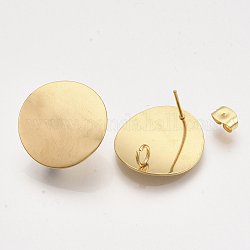 Accessoires de puces d'oreilles en 304 acier inoxydable, avec boucle et poussoirs d'oreilles / fermoirs de boucles d'oreilles, plat rond, or, 20mm, Trou: 3mm, pin: 0.7 mm