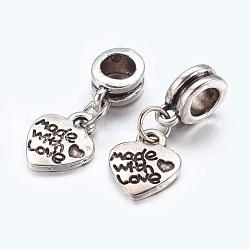 Idee regalo per uomo San Valentino in lega ciondoli europei pendenti, cuore, argento antico, 22mm, Foro: 5 mm